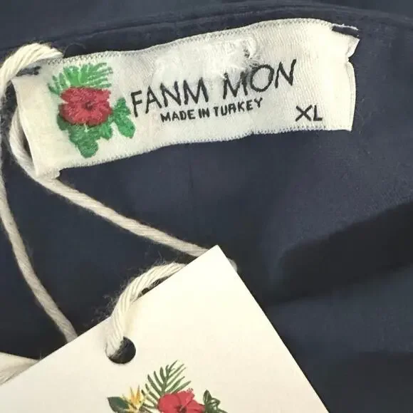 Anthropologie Fanm Mon Hulya Embroidered Midi Dress Size XL Navy Blue Midi - Picture 6 of 7